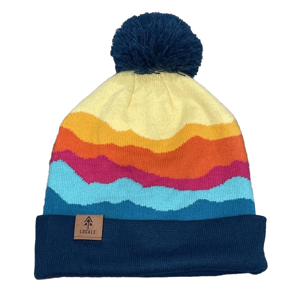 Locale Outdoors Pink Yellow‎ & Blue Mountain Ski Ranges Beanie Hat Unisex NWT